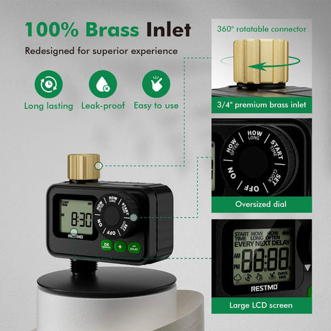 Sprinkler Timer For Outdoor Hose Faucet With Brass Inlet And Large Dial, No Fuss Easy To Program Up To 11 Hours 59 Minutes
