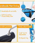 Indoor Outdoor Handmade DIY Net Swing For Kids With Adjustable Rope Versatile Backyard Playground Swing For Tree Garden Park Door Frame Easy Setup Blue Safe Durable with removable guardrail and adjustable height.