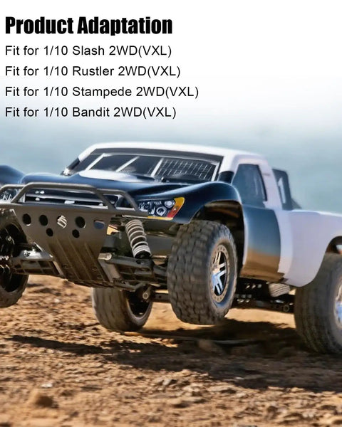 Traxxas One Tenth Scale Slash 2WD VXL airborne on dirt track showing rugged RC performance