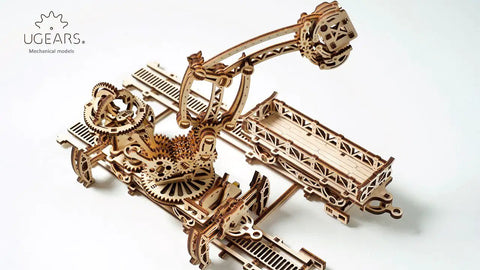 Rail Mounted Mechanical Claw Wooden Model Kit 3D Puzzle Assembly For Teens And Adults A Brain Teaser With Moving Levers On A Full Scale Rail Platform Detailed Construction Guide And Hands On Educational Fun, laser-cut plywood