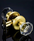 Octagon Crystal Glass Door Knob With Privacy Lock For Interior Doors Satin Brass Finish Inside Thumb Button Lock With Emergency Allen Key Release Ideal For Bathroom And Bedroom Privacy