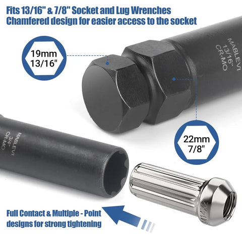 Fits 13/16" & 7/8" socket with chamfered design from Eight Piece Wheel Lock Removal Kit With Spline Lug Nut Keys Master Key Set.