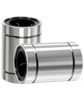 Two LM16UU linear ball bearings with 16mm bore, silver metal bodies, black seals