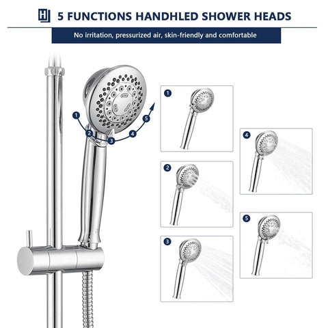 Dual Shower Head System With Valve Chrome 2 In 1 Liftable Handheld Shower 60 Inch Stainless Steel Hose 5 functions