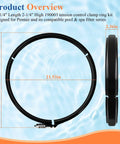 Tension Control Clamp Ring Kit for Pool and Spa Filter Easy Install Durable Clamp Ring, side and top view, dimensions labeled.