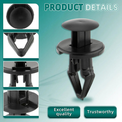 Close-up view of tough black GM fender liner clip fastener for Buick Enclave and Cadillac Escalade trim panel hardware.