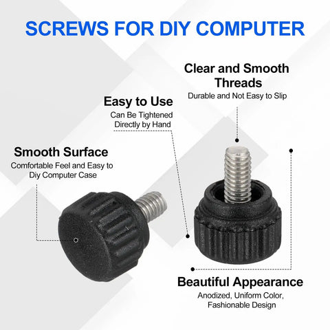 Rock Solid M4 X 6mm Threaded Knurled Thumbscrews Stainless Steel Clamp Knobs for DIY computer case installation.