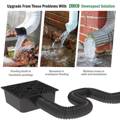 Flexible Gutter Downspout Extension Kit With Leak Proof Hose And Splash Block No Dig Catch Basin Extendable From 1.34 Feet To 5.1 Feet