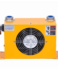 Front view of Hydraulic System Air Oil Cooler With Fan 60 LPM Flow 1.8KW Cooling Power Aluminum Plate Heat Exchanger Oil Radiator