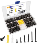 Wood Screws Kit 300 Pcs Six Sizes Flat Head Phillips Drive Self Tapping Coarse Thread Screws for woodworking with M6 Drywall Anchors