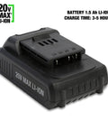 20V Max Li-ion battery for Three Eighth Inch Cordless Impact Wrench With 20V Battery, 240 Foot Pounds Of Torque, Variable Speed.