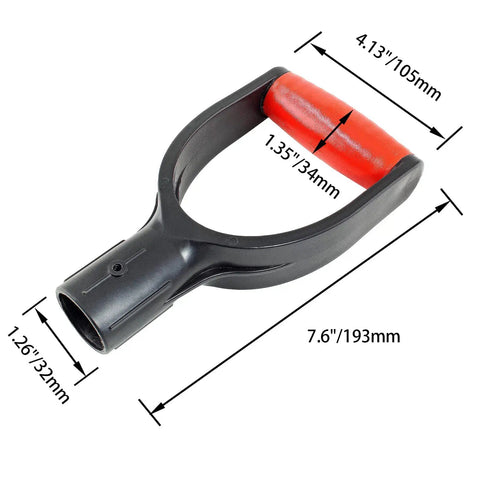 2 Pack Red D Grip Shovel Handles For 1-1/4 Inch Shovels, Plastic Replacement Grips With 32mm Inner Diameter, Easy Screw-On Install