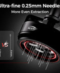 Kick Up Your Espresso Game With This Heavy Duty 58mm WDT Tool Featuring 14 Micron Needles To Crush Clumps And Stop Channeling Auto Rotate Grip Adjustable Depth Magnetic Dock Home Setup Essential with ultra-fine 0.25mm needles.