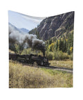 Steam Locomotive Train Wall Tapestry Print showcasing dope vintage train decor on lightweight polyester fabric