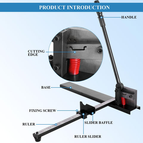 Pro Grade Manual DIN Rail Cutter For Aluminum Guide Rails 35mm Wide With Measuring Ruler showing handle and cutting edge