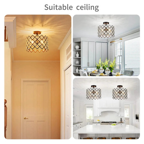 Crystal Chandelier 3 Light Pendant Ceiling Light Modern Fixture in hallway and kitchen, oil rubbed bronze finish, clear glass shade