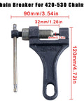 Chain breaker tool for 420-530 chains with measurement details shown