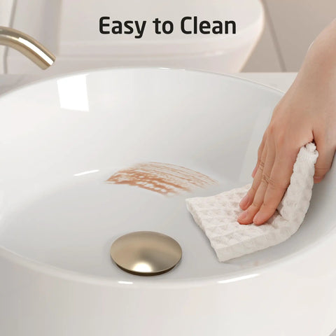 Hand cleaning Round Vessel Sink For Bathroom 15.75 Inch Ceramic Bowl With White Gloss Finish Sleek Look Above Countertop