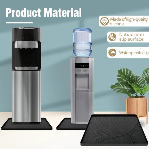 Non-Slip Silicone Water Cooler Mat With Raised Edge For Floor Protection Under Water Dispenser 22 By 19 Inches Spill-Proof Mat Keeps Floors Dry In Bedrooms Kitchens Offices Bars Black under water dispensers showing material and features