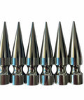 Oversized Two Point Nine Eight Inch Tree Spikes And Cone Shaped Metal Studs Silver Aluminum Alloy in a row, heavy duty pest guard.