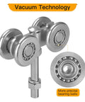 Beam Trolley Assembly With Silent Rollers For 1-3/4 Inch Wide And 2-1/4 Inch Or Taller Rail Hanging Track, side view with close-up of bearing