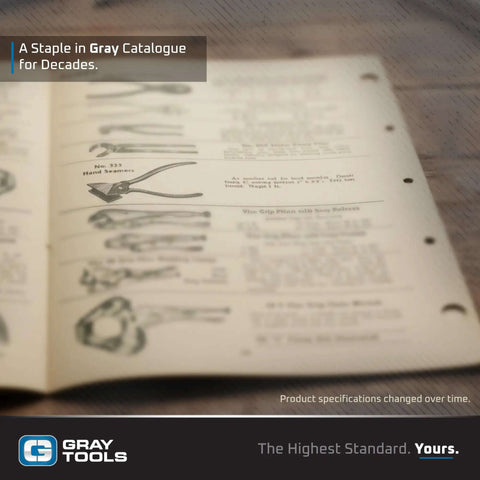 Vintage Gray Tools catalog featuring Hand Seamer Pliers For HVAC, Roofing And Sheet Metal Work, Heavy-Duty, Workhorse Build.
