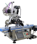 Automatic Desktop Conveyor Labeling Machine With Adjustable Belt For Flat Surfaces 110V Plug And Play, detailed view showing stainless body and controls.