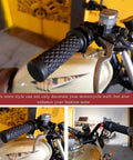 2 Pack Non Slip Motorcycle Hand Grips Open End Seven Eighths Inch Twenty One Millimeters Twenty Four Millimeters Fits Dirt Bike Scooter Motocross Vintage Soft Rubber Thruster Grips With Durable Soft Rubber For All Weather Riding installed on motorcycle handlebar