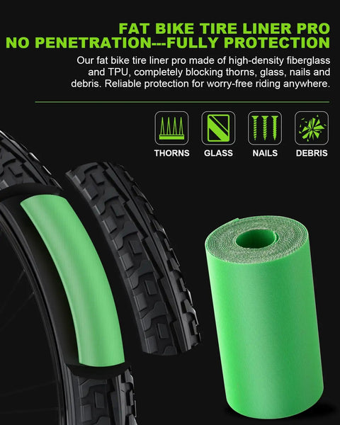Fat Bike Tire Liner Pro Inner Tube Flat Protector with 3 Layer TPU Fiberglass, shield against thorns and rough terrain.