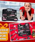 58 Piece Household Tool Set With Pink Plastic Toolbox Case For Everyday Home Repairs And DIY Projects, Includes Hammer, Pliers