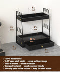 Coffee Bar Station Organizer With Built In Drawer And Two Tier Countertop Shelf For Tea Bags Coffee Accessories And Syrup Bottles Black Finish