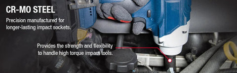 Mechanic using 26-Piece Half Inch Drive Deep Impact Socket Set Metric 10mm To 36mm in Cr-Mo alloy steel for high torque impact