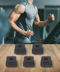 Five Pack Rubber Shock Absorbing Pads For Gym Equipment Anti Slip Feet Bumpers With 16mm Hole 46x46x25mm shown on wooden floor
