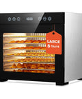 Eight Tray Stainless Steel Food Dehydrator With Digital Timer And Precise Temperature Control Auto Shut Off Ultra Quiet 650W Motor for dried fruits and jerky.
