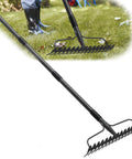 49 Inch Bow Rake Two In One Metal Garden Rake For Weeding Loosening Soil Raking Leaves Leveling Rocks Mulch Gravel With 17 Tines