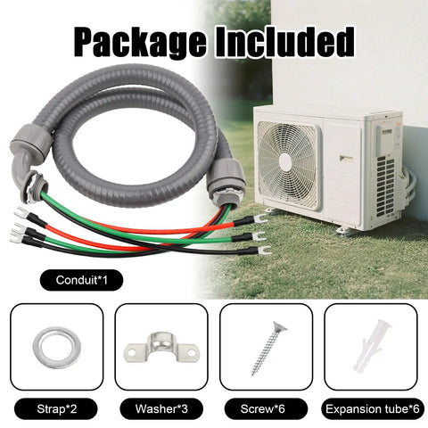 Half Inch AC Whip Assembly Kit Four Foot With Terminal Non Metallic Liquid Tight Conduit And 10/3 THHN Wire bundle and parts