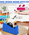 2-In-1 Heat Tape Dispenser For Sublimation And Regular Tape One-Handed Blue Desk Holder with craft supplies on desk