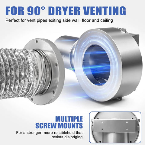 Magnetic Dryer Vent Coupler With 90 Degree Elbow Kit showing aluminum vent and screw mounts for secure install