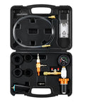 Universal Radiator Vacuum Refill Kit With Precision Gauge And Steel Tool Chest showing tools in case for car coolant service.
