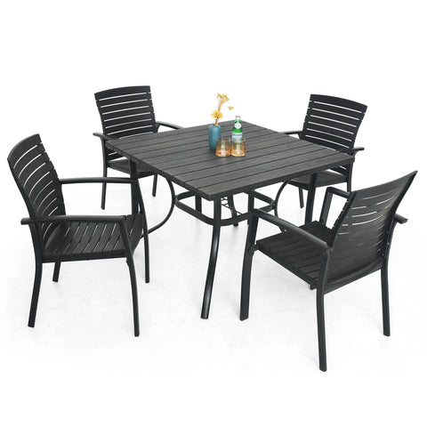 Outdoor Dining Table With 1.6 Inch Umbrella Hole, Brown Plastic Square Backyard Bistro Table For Garden, Poolside, And Patio Weather Resistant