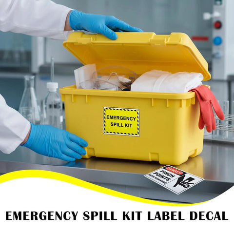 Go To Emergency Spill Kit Label Decals Pack Of Ten Five By Three And A Half Inch Vinyl Self Adhesive Waterproof Safety Signs For Industrial Hazmat Areas Clear Kit Station Notices For Fast Response And Easy Spill Location on yellow kit