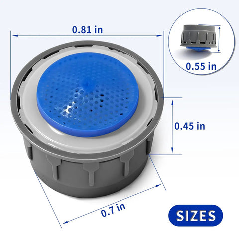 Durable Two Pack 116711 Faucet Aerator With 1.5 Gpm Flow Restrictor showing dimensions 0.81 in and gray build for faucet replacement.