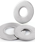 Three 304 stainless steel fender washers, 5/8 inch ID, 1-1/2 inch OD, 0.078 inch thick. Twenty Eight Piece Five Eighth Inch Inner Diameter Fender Washers One And One Half Inch Outer Diameter 304 Stainless Steel 0.078 Inch Thick Heavy Duty Hardware Washers For Home Industrial Outdoor Use.