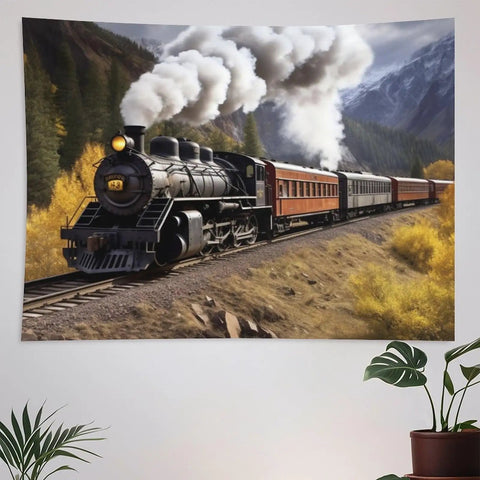 Steam Locomotive Train Wall Tapestry Poster Ultra Soft Polyester Backdrop For Bedroom Cozy Vibes Vintage Style Wall Hanging Decor