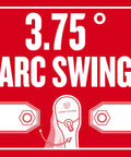 Diagram showing 3.75° arc swing of V Series Half Inch Drive Ratchet With 3.75 Inch Arc Swing And 180 Degree Articulating Flexible XL Head