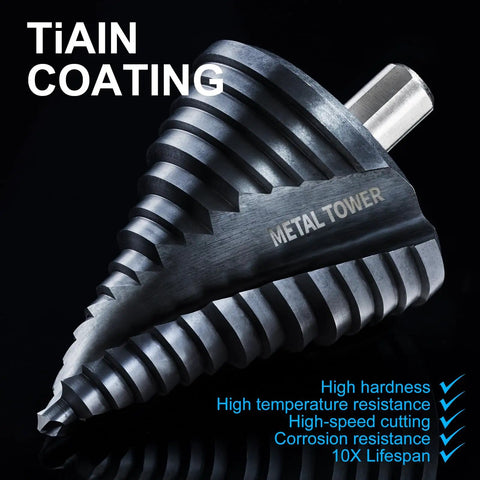Built Tough Step Drill Bit Set With Fifteen Progressive Steps From One Quarter Inch To Two And One Half Inches M35 HSS Cobalt TiAlN Coating