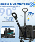 Anti-drop handle of a foldable collapsible wagon cart with all terrain wheels, heavy duty utility wagon holds up to 420 lbs