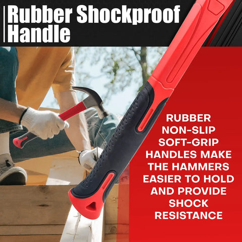Workhorse Hammer Set With Magnetic Nail Starter And Two Claw Hammers 8oz Stubby And 16oz Fiberglass General Purpose