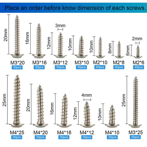 Top Shelf Boss Pack 420 Piece Phillips Truss And Wafer Head Self Tapping Wood Screws Assortment Kit With Washers showing various sizes