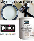 Open can of Matte Clear Top Coat Sealer For Metal And Wood Furniture, Water Based Acrylic Protective Paint with brush beside